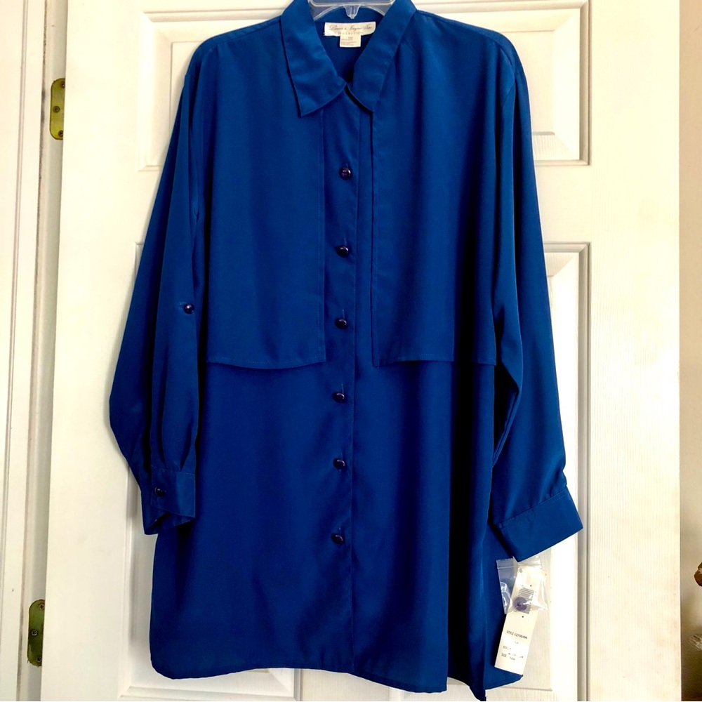 Laura & Jayne Two Collection Blouse Royal Blue Tunic Top Vintage Plus Sz 16W NWT